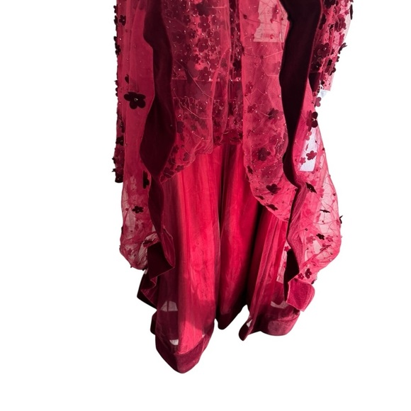 Mac‎ Duggal Embellished Floral Velvet Long Sleeve Dress Burgundy 16 - Picture 9 of 10
